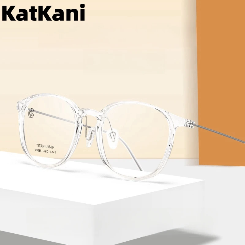 

KatKani Ultra Light Retro Round TR+pure Titanium Women's Optical Prescription Eyeglass Frame Anti Blue Light Glasses For Men