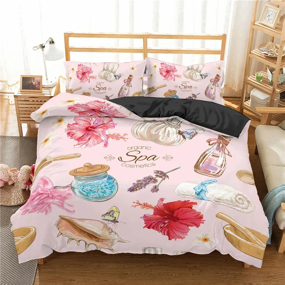 Makeup Lipstick Luxury Bedding Set Cosmetic Pink Duvet Cover Girls Women Polyester Bedding Set Home Textiles 23pcs King Queen