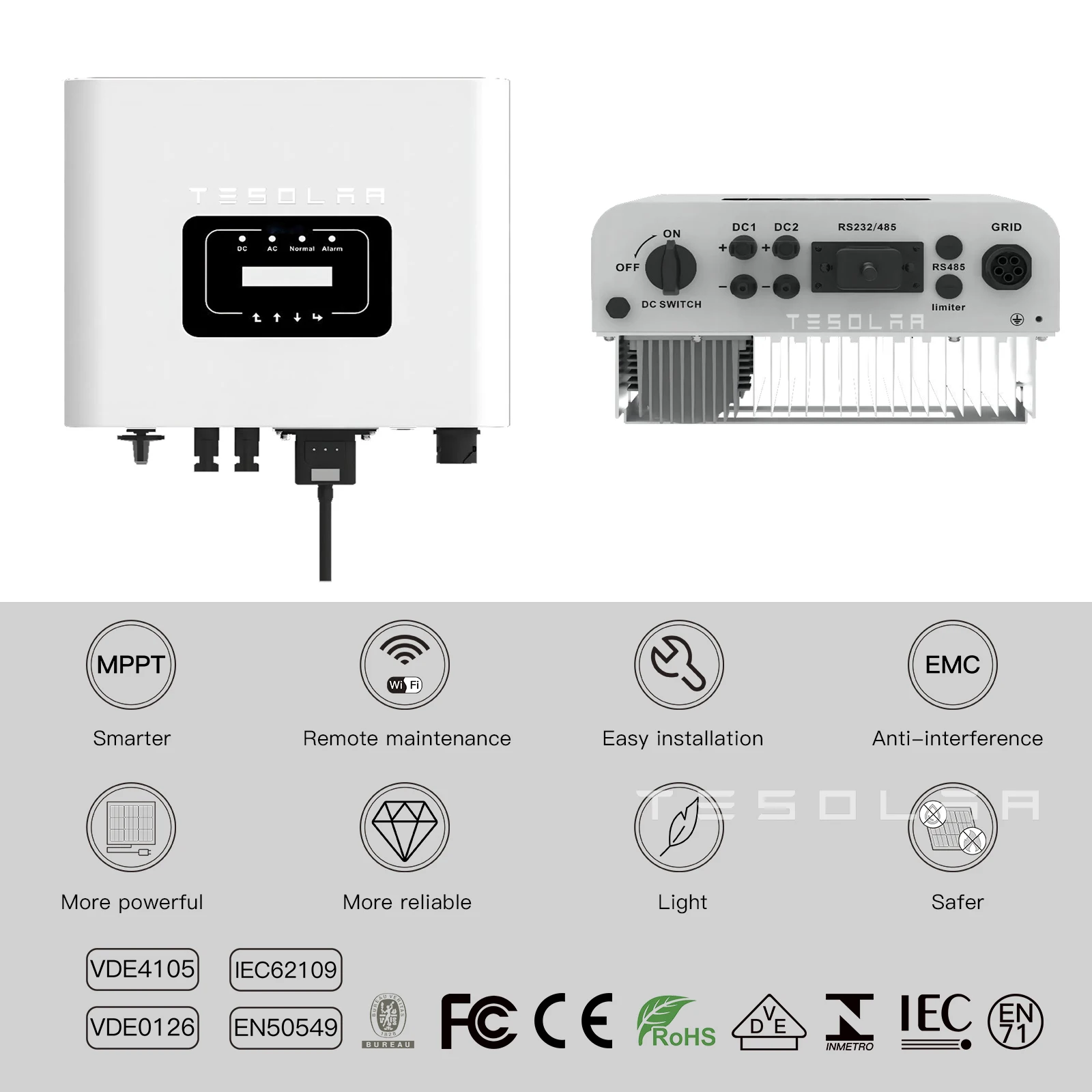 Single Phase Solar grid tie inverter with internal limiter 3.6/4/4.6/5/6K 2 MPP trackers, Max. efficiency up to 97.5%