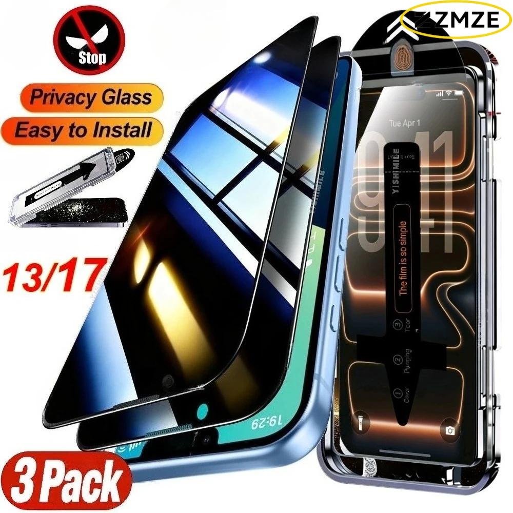 

Комплект из 3 защитных стекол для полного покрытия экрана iPhone 17, 15, 16, 14 Pro Max, 17e, 16e, 12, 13 Pro, Air, 15, 14 Plus с защитой от пыли и легкой установкой