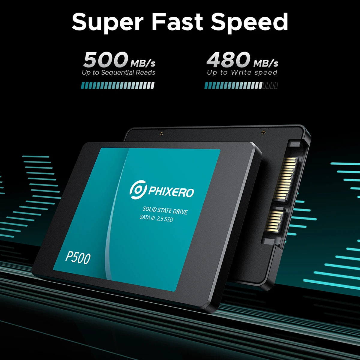 PHIXERO High Performance 2.5 Inch SSD 500MB/S 512GB- Ideal for Desktop, Laptop, All-in-One, and PC Upgrades | Supports SMART