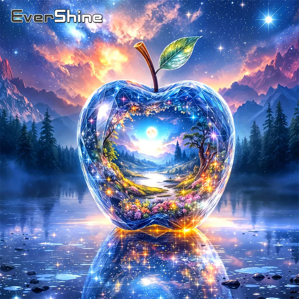 Evershine Diamant-Stickerei Landschaft Vollquadrat-Gemälde Apfel-Bild Strass-Mosaik Sternenhimmel Handgemachtes Hobby