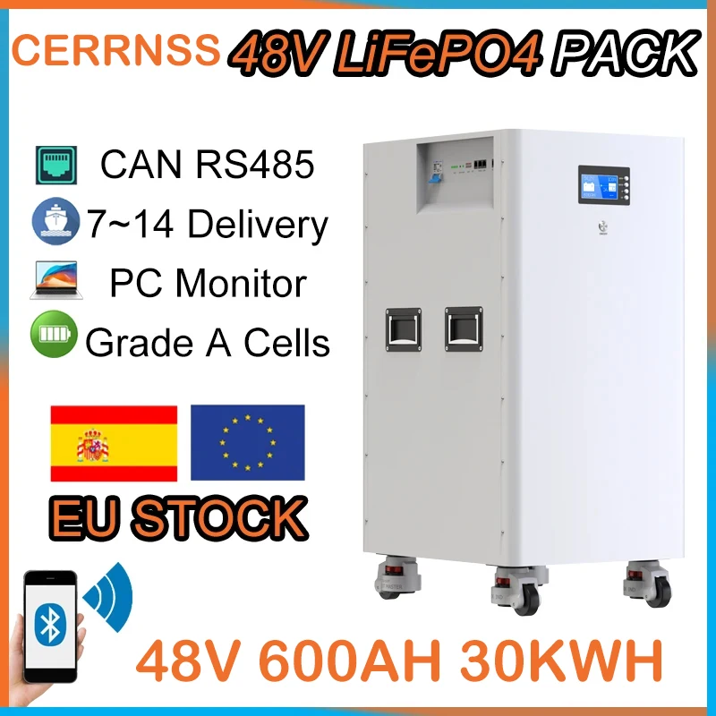 

LiFePO4 48V 600Ah Battery Pack 30Kwh 16S 200A BMS Portable Wheeled 51.2V Lithium Solar battery For Home Storage Ship from EU