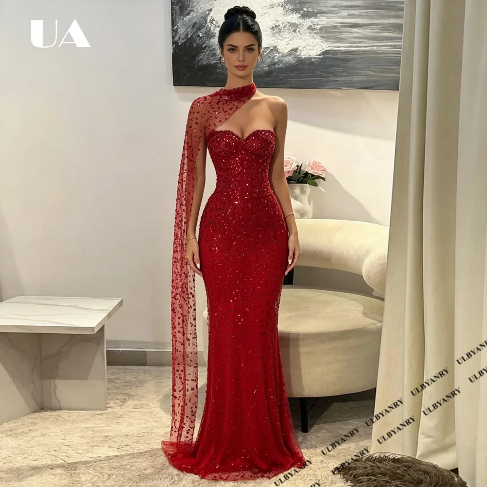 

Glamorous Mermaid Sweetheart Neck Rhinestone Evening Dress for Woman, Exquisite Scarf Prom Dress, Customized Train Formal Dress