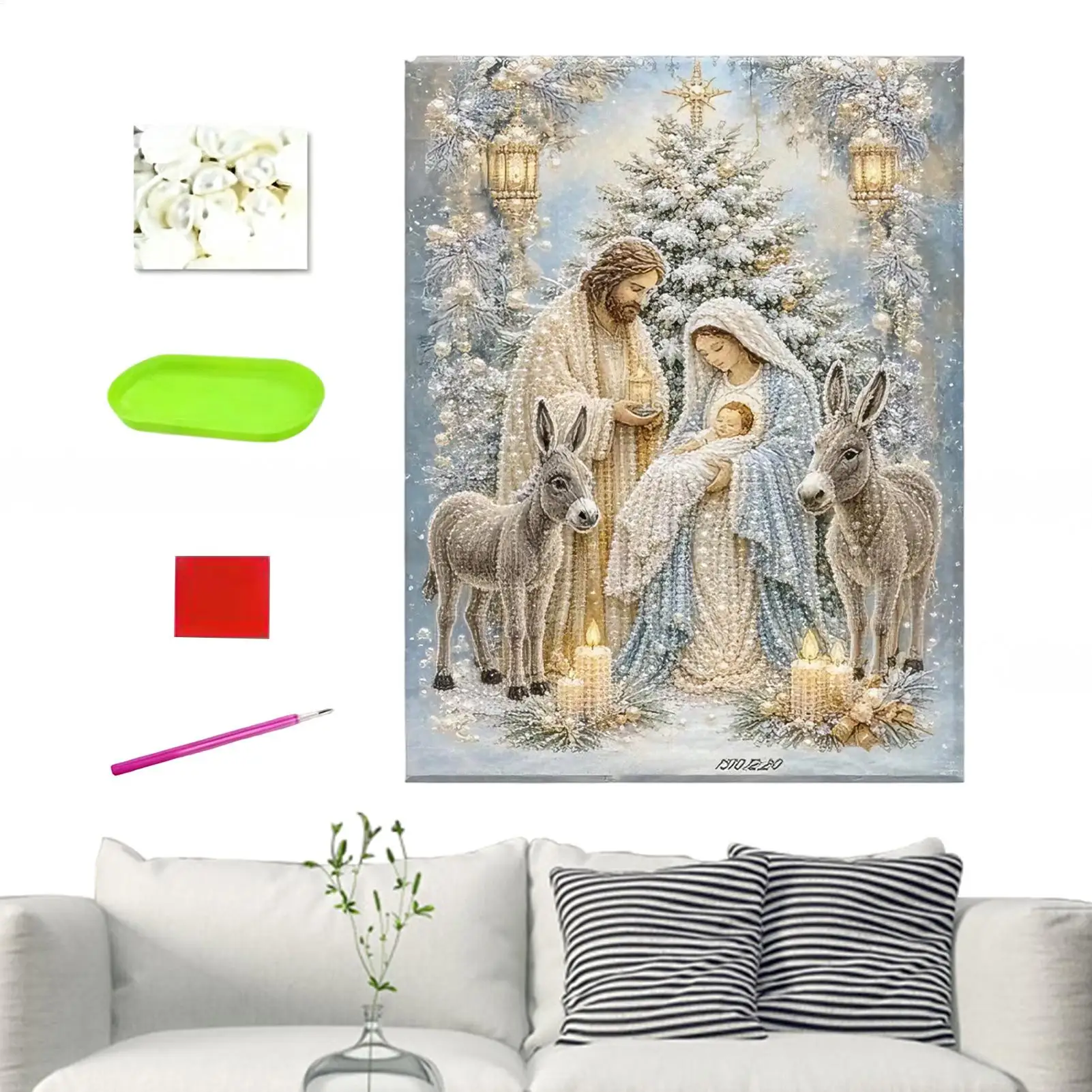 Nativity Diamond Painting Kit DIY Jesus Pearl Art Set Religious Christian Christmas Wall Decor for Home Hanging Art Painting
