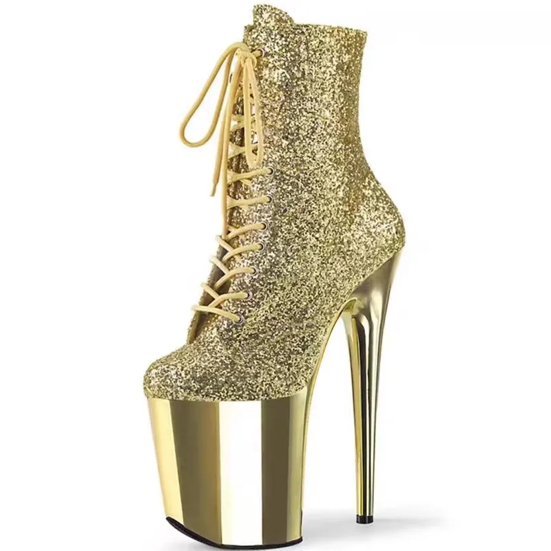 

New 20CM/8inches Glitter Upper Fashion trend Open toe electroplate Platform High Heels Pole Dance boot