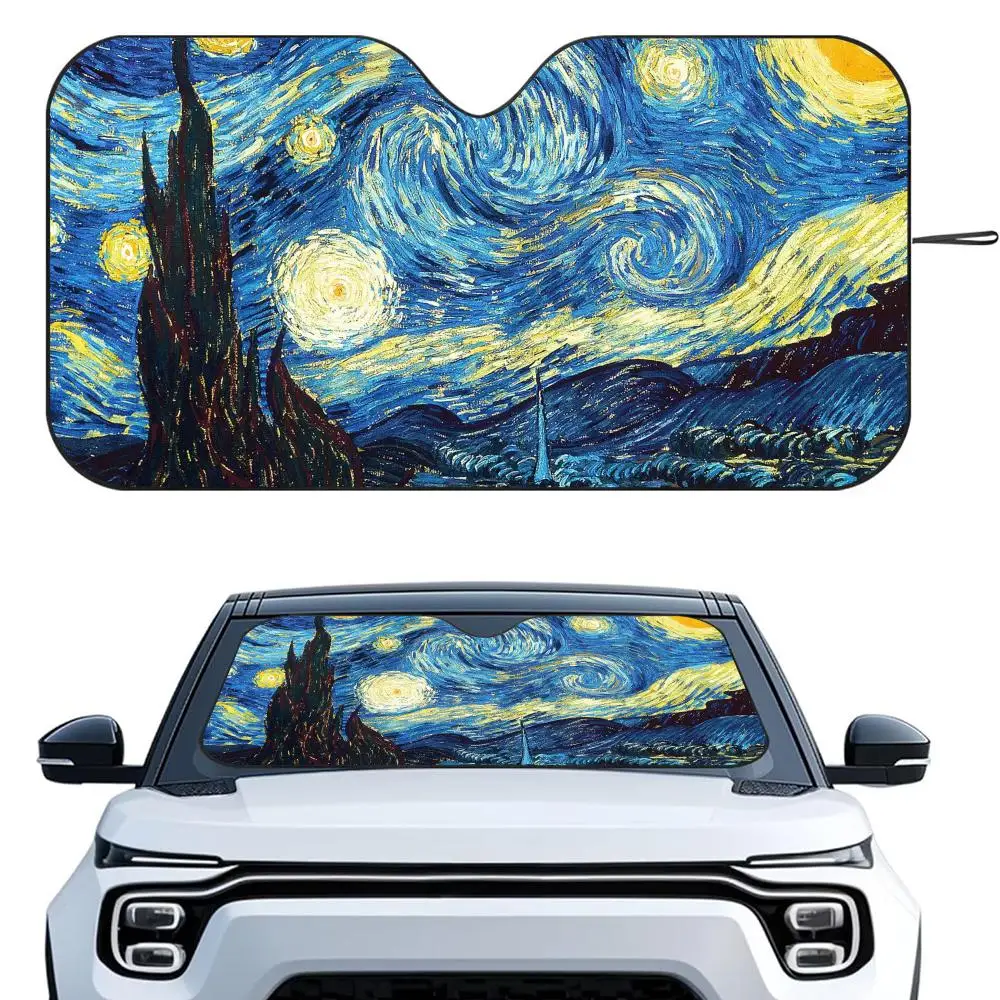 

V-Van G-Gogh Starry Night Sun Visor Reusable Aluminum Foil UV Protector Heat Five-Layer Insulation Windshield Sunshades