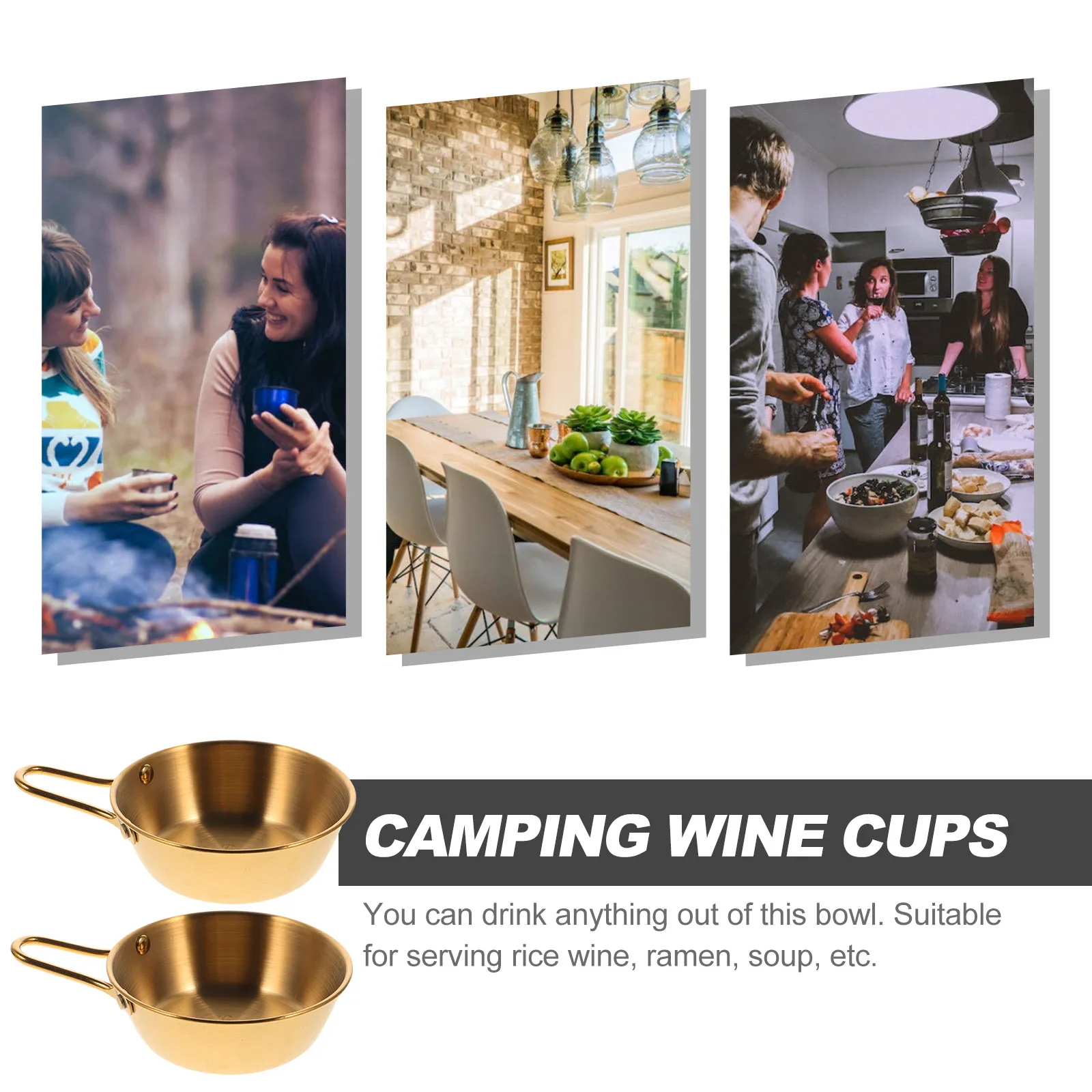 

2Pcs Multifunction Camping Bowls Sturdy Lightweight Wine Cups Makgeolli Bowls Restaurant Party Accessories Camping Bowl