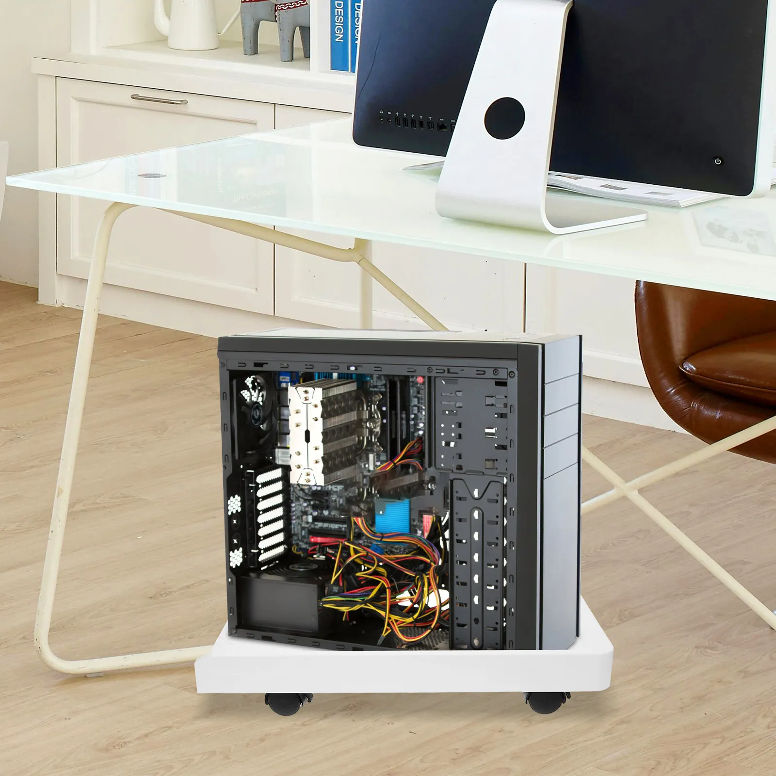 Picture 7: 1Set Computer Tower Stand Desktop Pc Riser with Swivel Brake Casters for Carpet Floor Under Desk Cooling Airflow Mobility