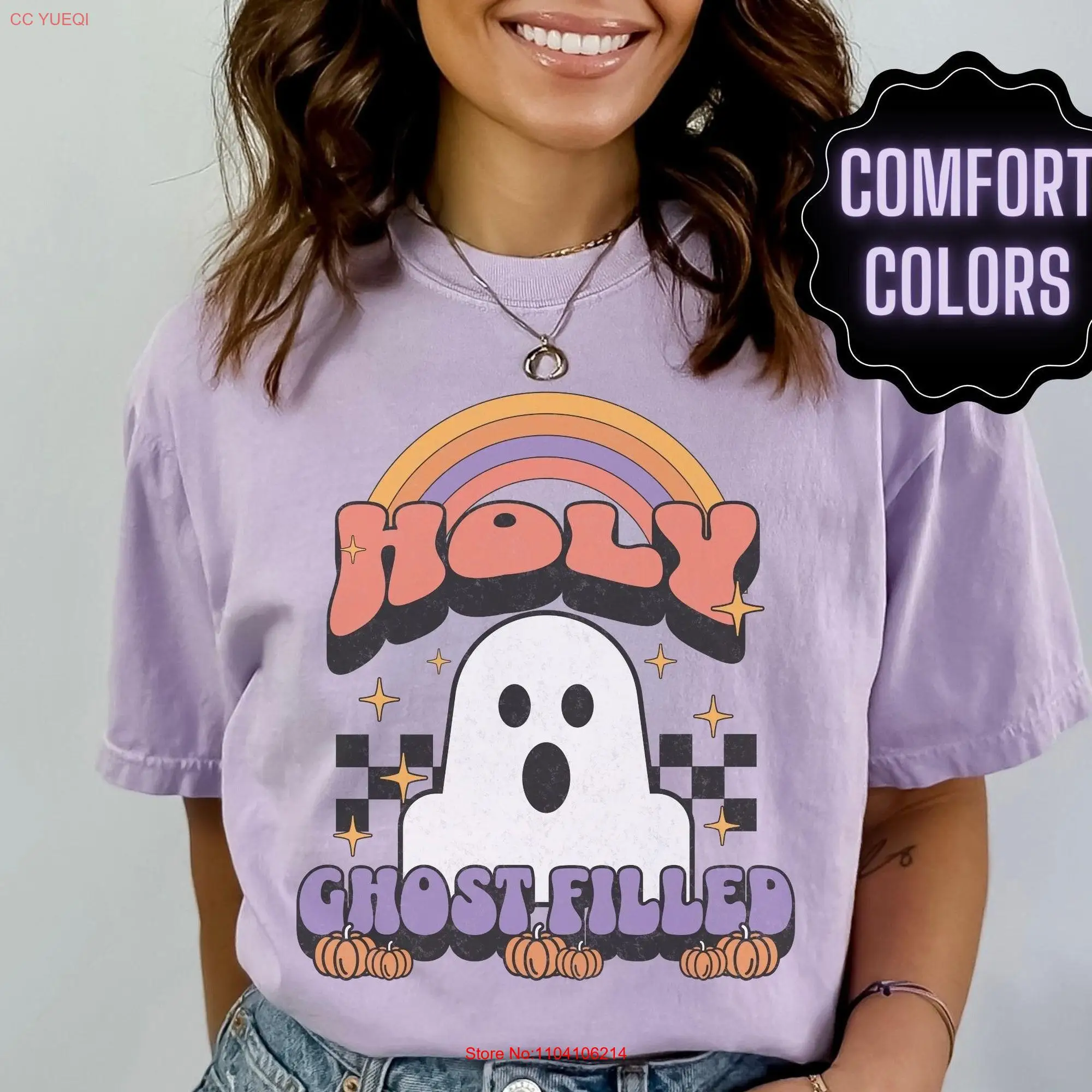 Heilige Geest Christelijke Halloween T Shirt Retro Herfst Jesus Comfort Kleuren Trendy Religieuze Vrouwen Schattige Herfst Outfit Kleding