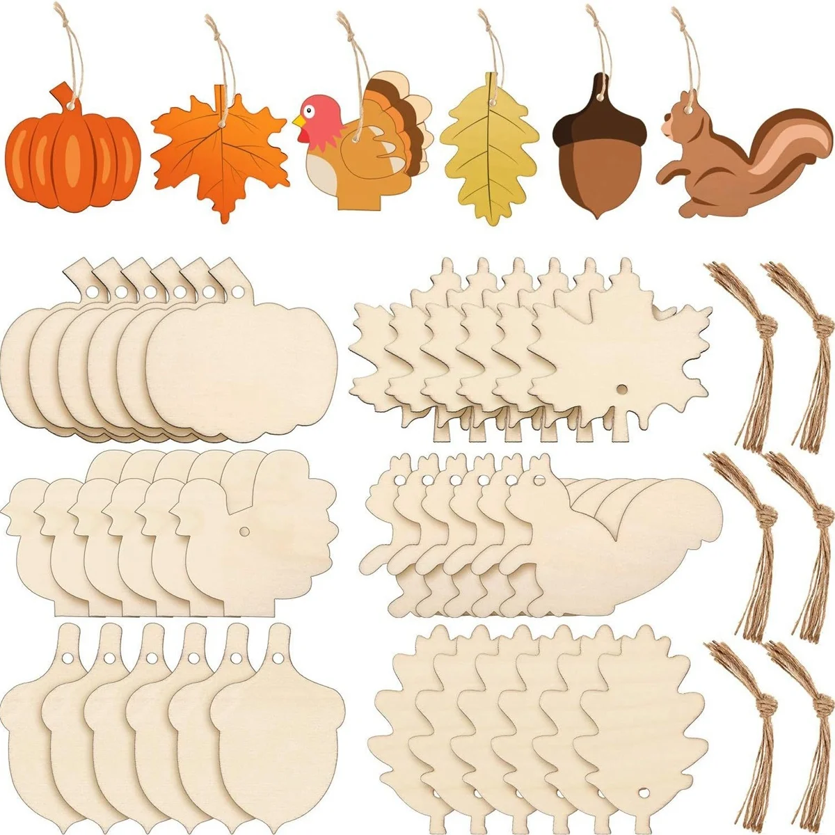 6pcs/set Wooden Pumpkin Autumn Leaves Hanging Craft For Thanksgiving Home Door Garden Decorations Kids DIY Painting Ornaments