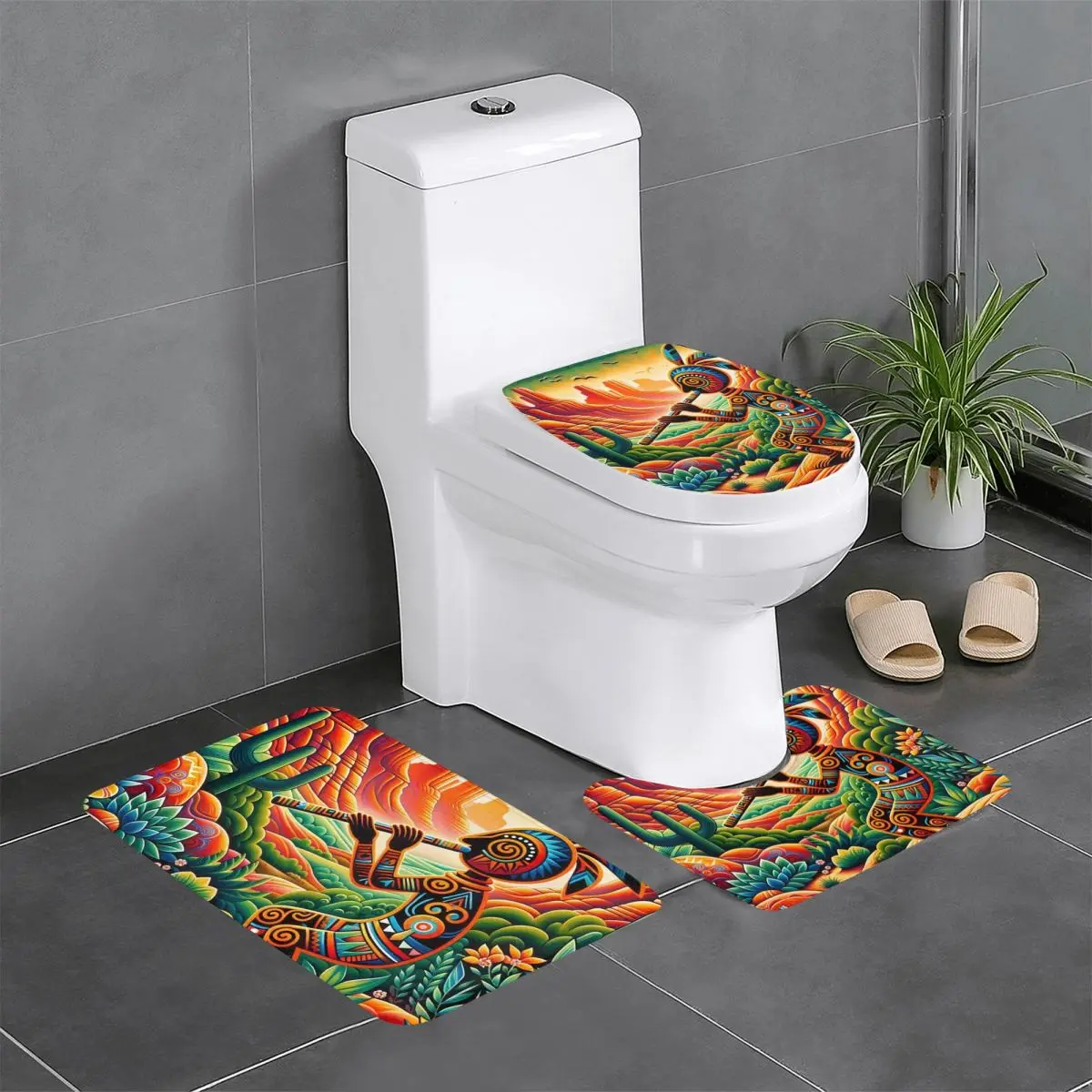 

Пользовательские [Kokopelli The Flute Player, 3-х предметные коврики для ванной комнаты, впитывающие нескользящие коврики в аборигеневом стиле, наборы ковриков для туалетной ванны