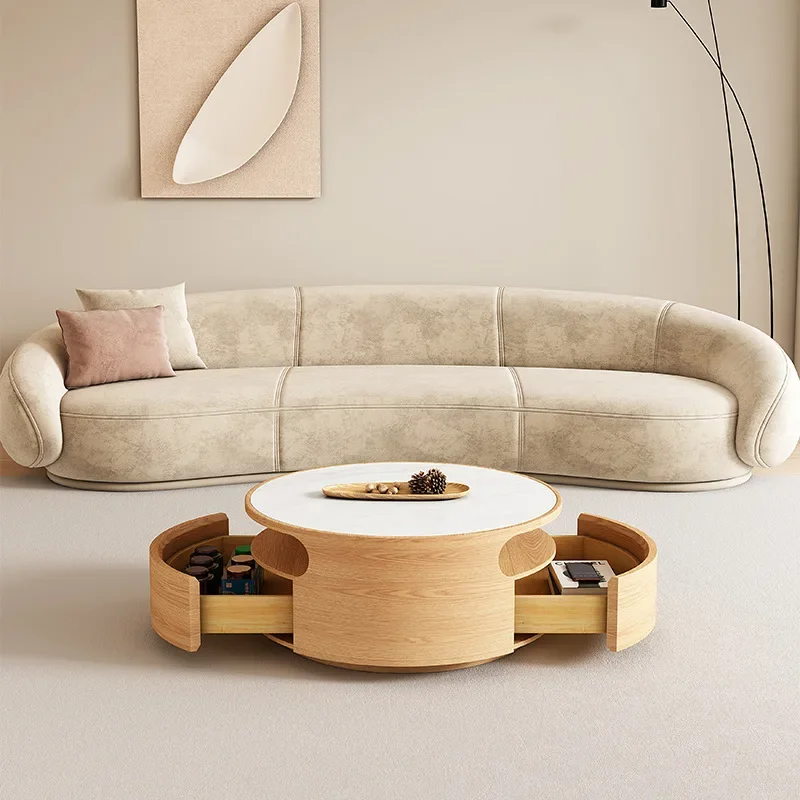 طاولة قهوة مستديرة من Wabi Sand Wind Rock مصنوعة من الخشب الصلب بتصميم المشاهير على الإنترنت وغرفة معيشة صغيرة إيطالية حديثة #4