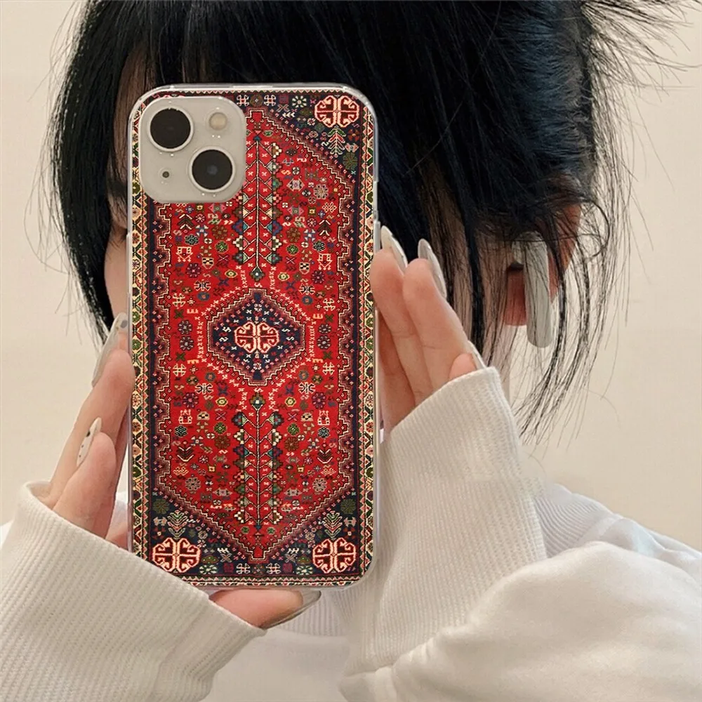 Persian carpet Floral pattern Phone Case For Iphone 15 11 13 14 Pro Max 7 8 Plus X Xr Xs Max Se2020 12mini Transparent Cover