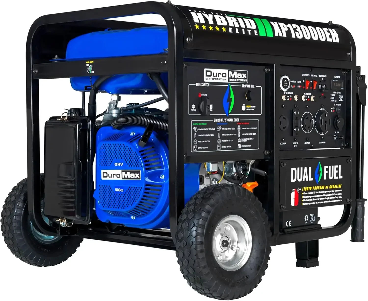 

Dual Fuel Portable Generator 13000 Watt Gas or Propane Powered Electric Start-Home Back Up, Blue/Gray