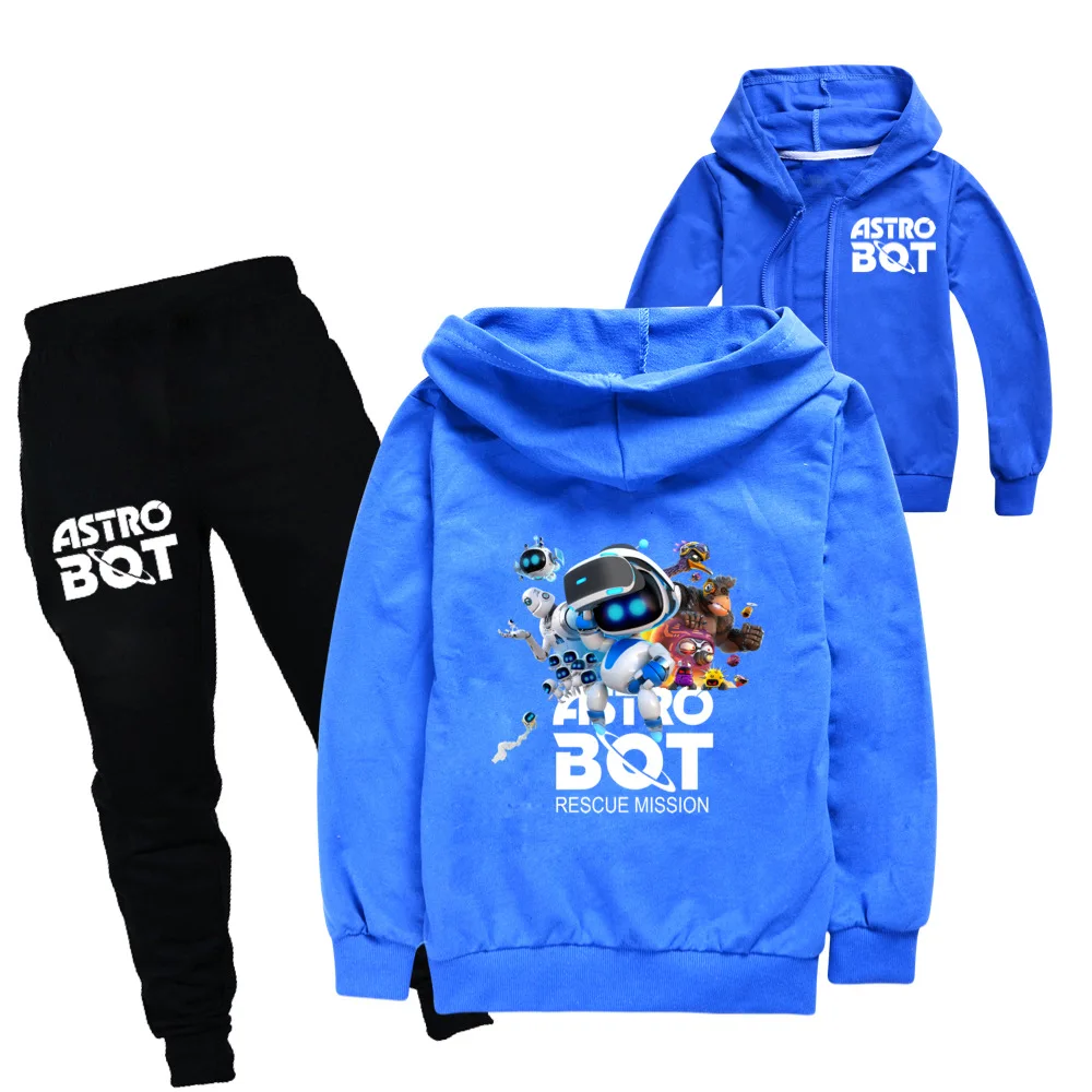 New Astro Bot Felpe con cappuccio Gioco per bambini Sala giochi Astrobot Vestiti Cappotto Ragazzi adolescenti Giacche con cerniera Ragazze del bambino Felpe + pantaloni 2 pezzi set