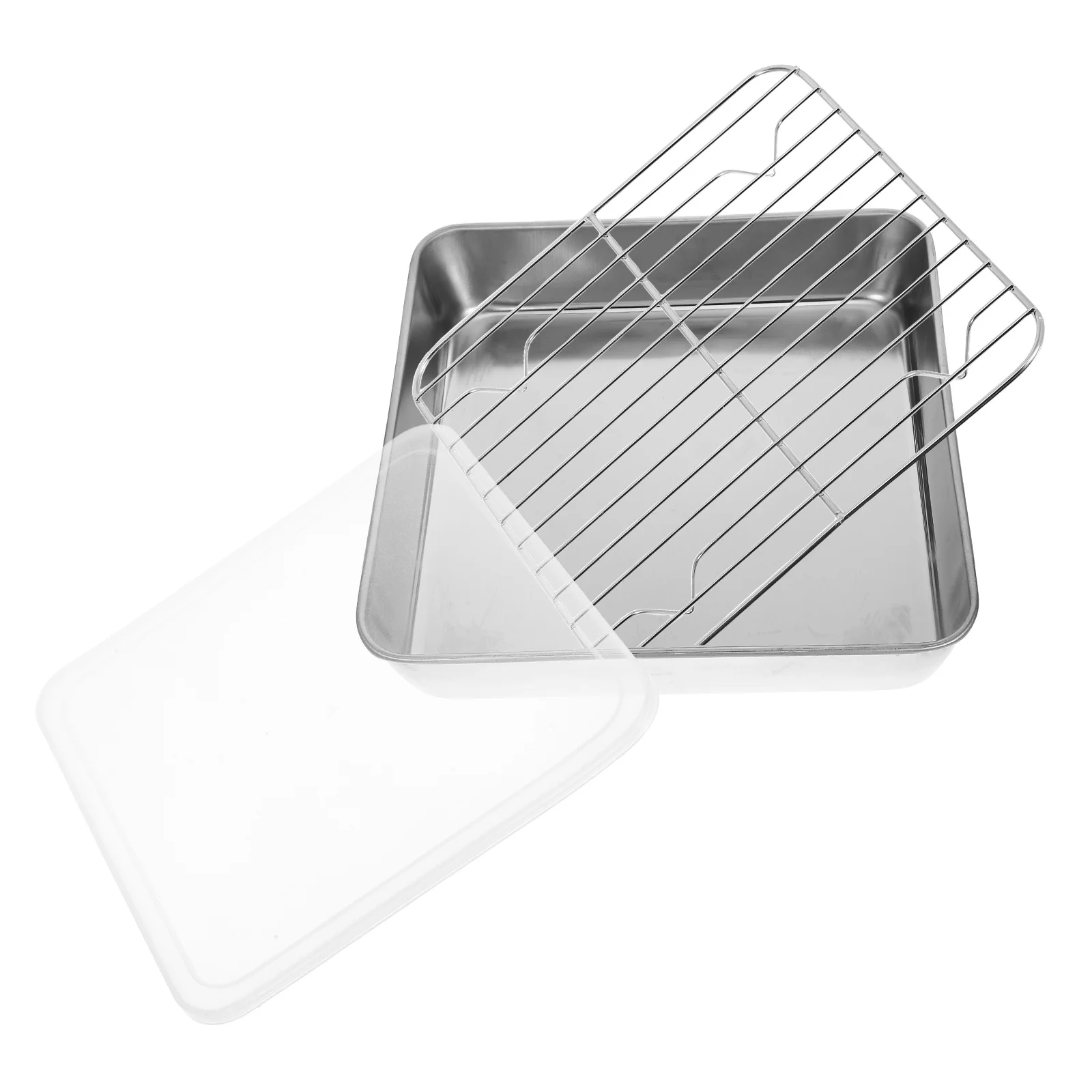 

1 комплект, противень из нержавеющей стали с крышкой-стойкой, прямоугольный противень для выпечки, безопасный в духовке для барбекю, овощей, курицы, рыбы, приготовления пищи на металле