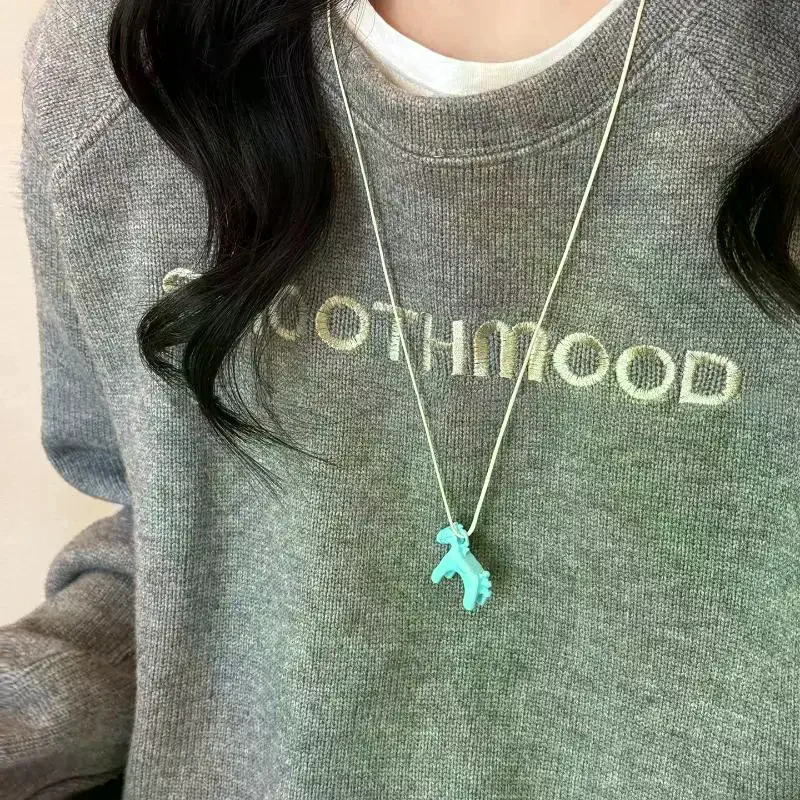 Minimalism Enamel Drip Glaze Colorful Horse Pendant Long Necklace Adjustable Sweater Chain Simple Jewelry Accessory Gifts