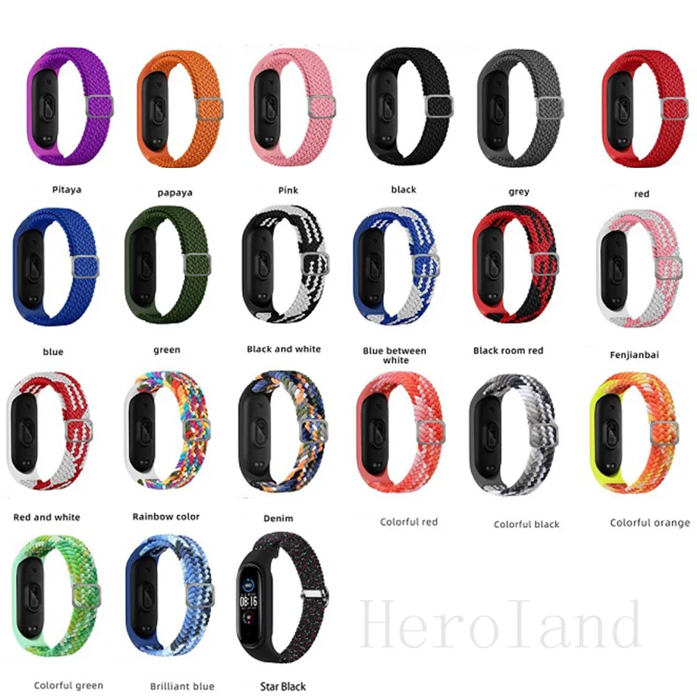Braided Nylon WatchBand Strap For Xiaomi mi band 7 6 5 Smart Wristband Braided Elastic Weave Bracelet Miband 5 6 7 Watchstrap image 2