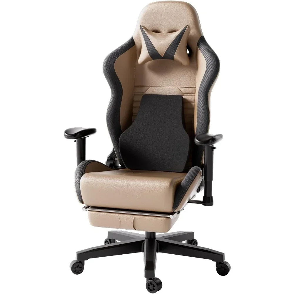 Brown computer chair with waist support, leather high backrest adjustable rotating task chair, with footstool,  GM