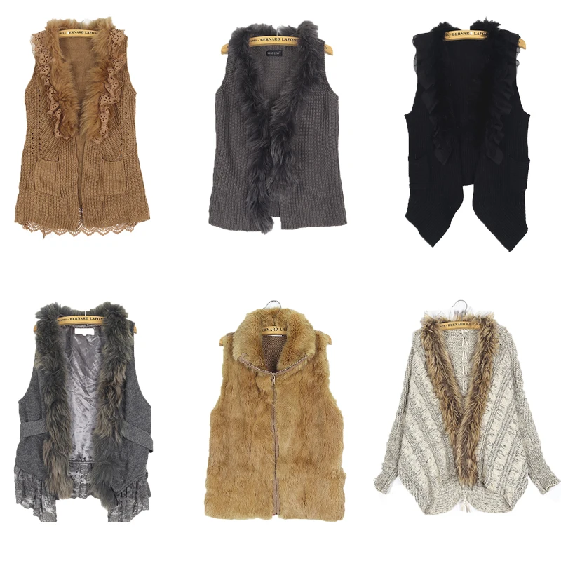 

Vintage Knitted Vest Woolen Collar Abit Rabbit Fur Y2K Streetwear Warmth Autumn Winter No Sve Fitted Sle Gypsy n