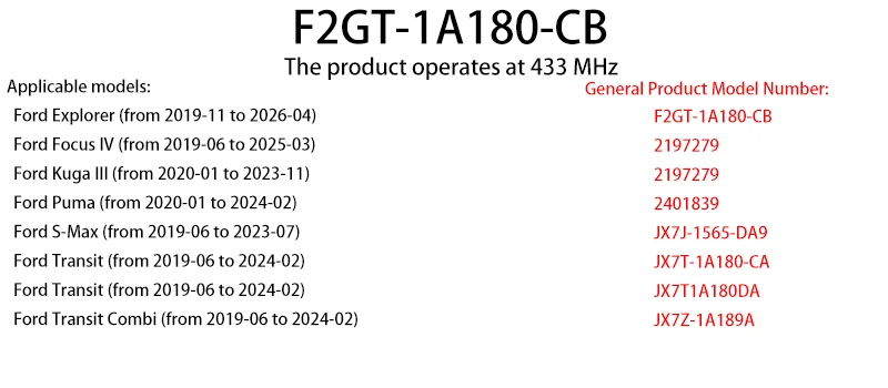 1/4 Stück 433-MHz-Reifendrucksensor für Ford Explorer, Focus IV, Kuga III, Puma, S-Max, Transit, Auto-TPMS, F2GT-1A180-CB, JX7T-1A180-CA – Detail 2