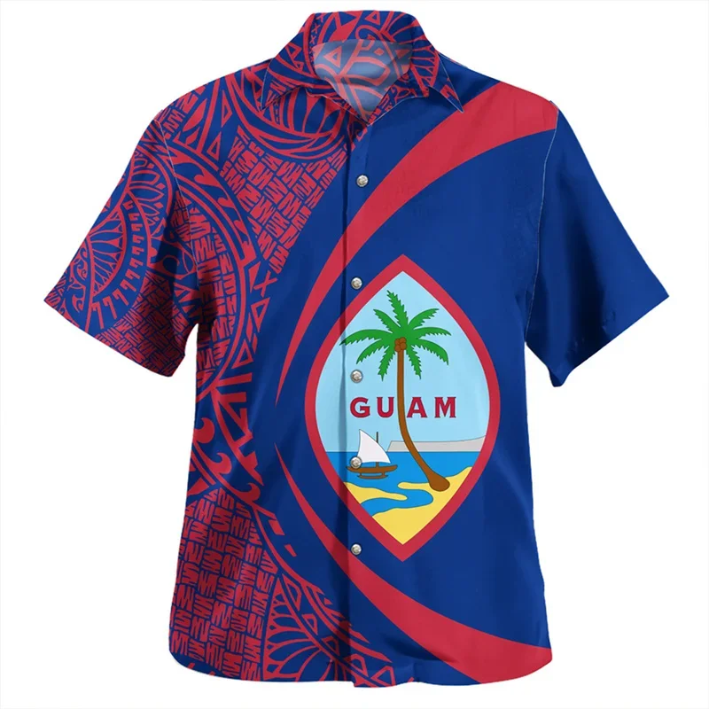 Guam Hawaiian Shirt for Men Hot Sale Polynesia Short Sleeves Button Oversized Shirts Casual Summer Beach Women Lapel Blouse