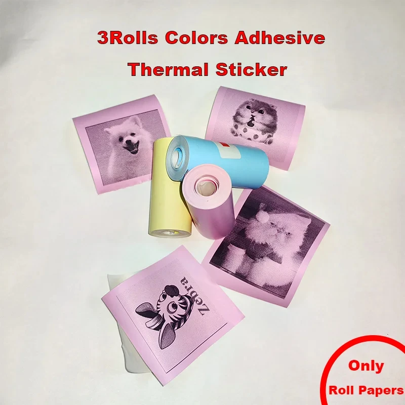 3 Rolls Color Sticker Thermal Paper Label Paper Sticker Photo Papers For PeriPage PAPERANG Poooli 57mm width Photo Printer