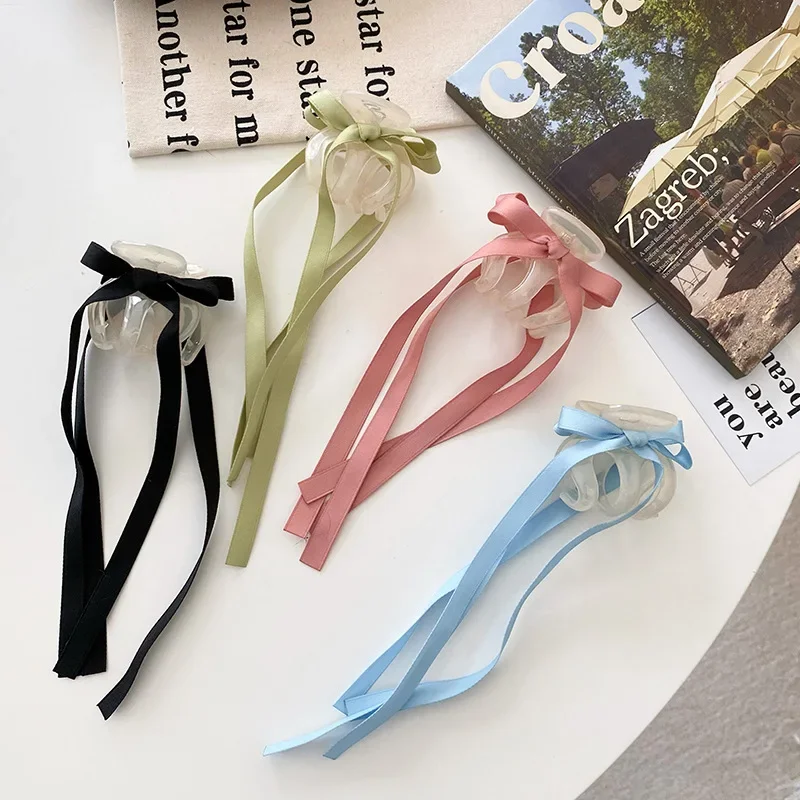 

Korean New Sweet Ribbon Bowknot Hair Claw Clips charm High Ponytail Holder Hairpin 2023 New Headwear Hair Accessories for Women