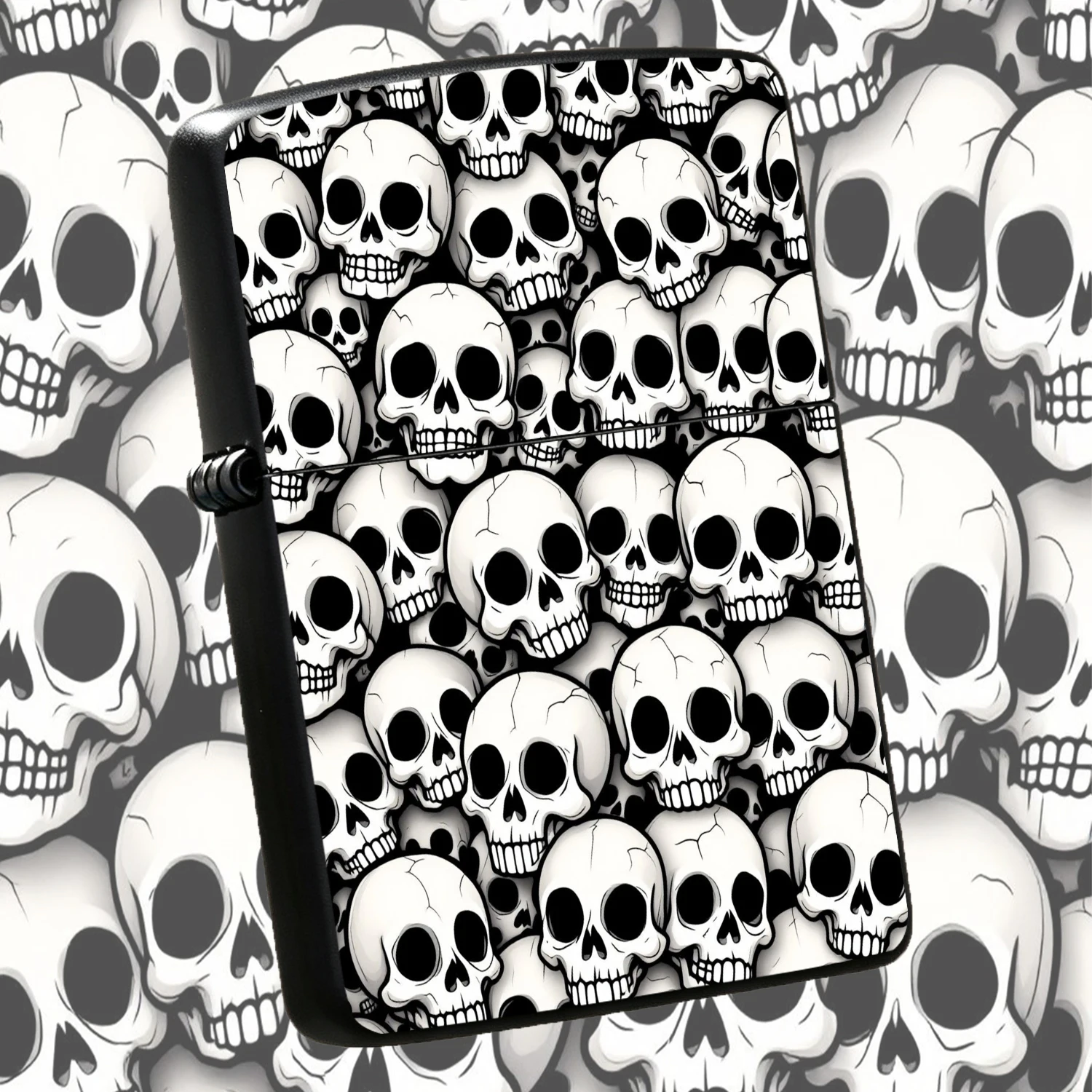 Vintage Trend Full-Print Skull Themed, Creative Unique BLACK White Dense Skull Pattern PORTABLE Igniter, Scratch Resistant Durable Body, Practical Accessory for Daily Lighting Outdoor Candle Ignition, Cool Niche Stylish Present for PERSONAL