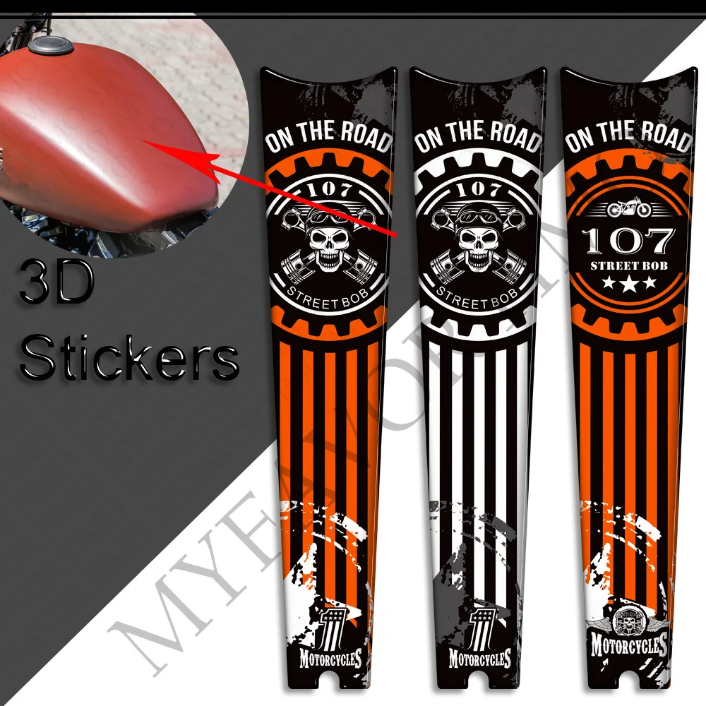 Motorcycle For Harley Davidson Street Bob FXBB 107 M8 Tank Knee Pad Decals Protector Side Grips Gas Fuel Oil Kit Stickers