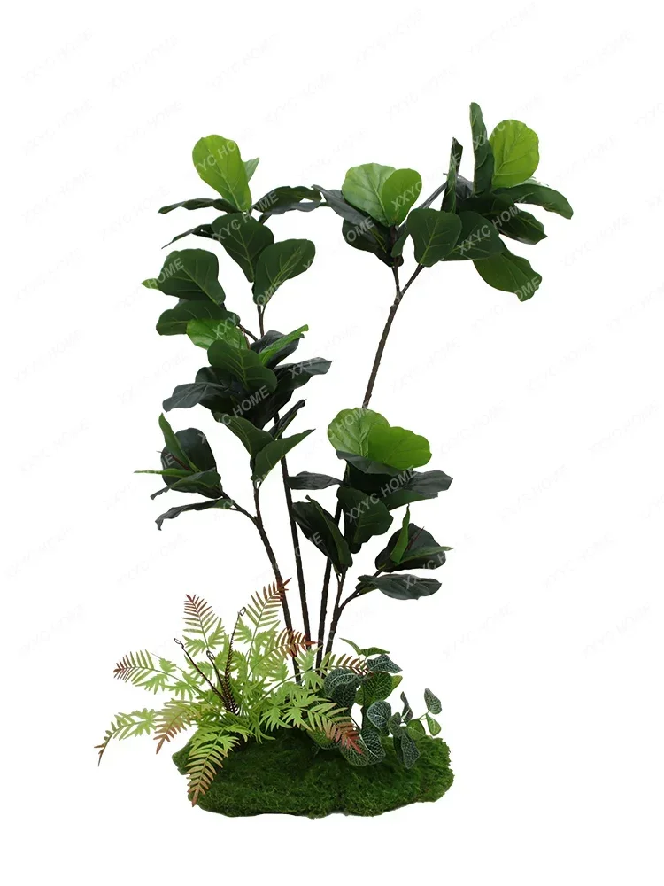 Simulation Ficus Lyrata Large Potted Indoor Fake Green Plant Bonsai Home Living Room Decoration