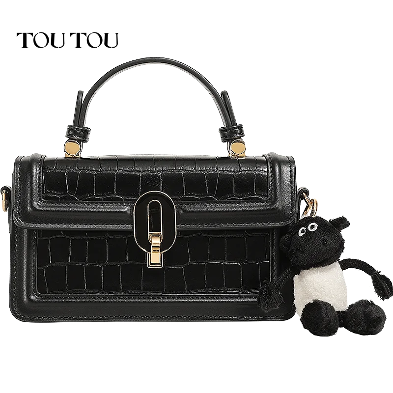 TOUTOU damska torba krokodyl różowa tłoczona torebka Retre Crossbody torba modna kwadratowa torebka dla kobiet z uroczym urokiem
