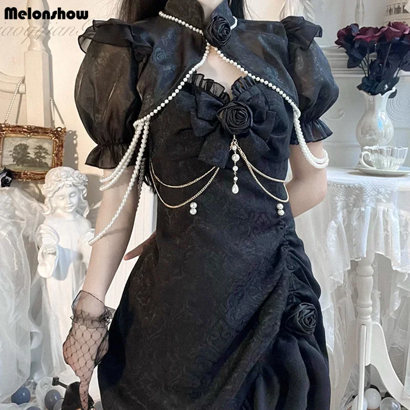 Vestido lolita gótico para mulheres, estilo chinês, cheongsams sexy, fantasia lolita, cosplay de halloween, menina