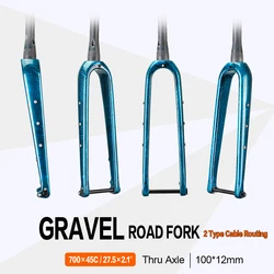 AIRWOLF 700C Gravel Fork Disc Brake Road Bike Fork Max Tire 700 45C or 27.5*2.1'' Blade Length 395mm Carbon Fork For Bicycle
