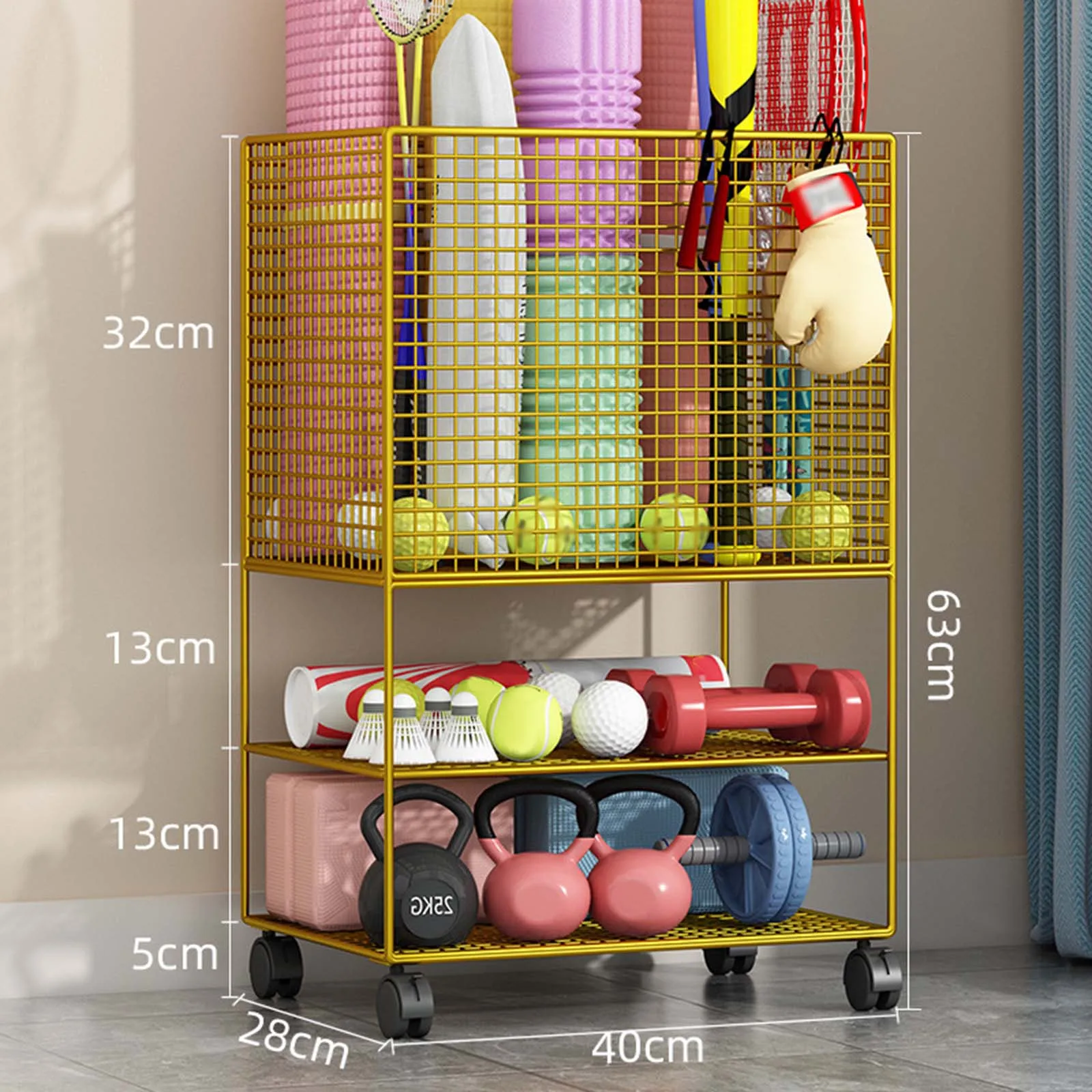 Yoga Mat Storage Rack Multifunction Metal Corner Shelf Exercise Equipment Storage Gym Rack Equipment Storage Organizer Cart