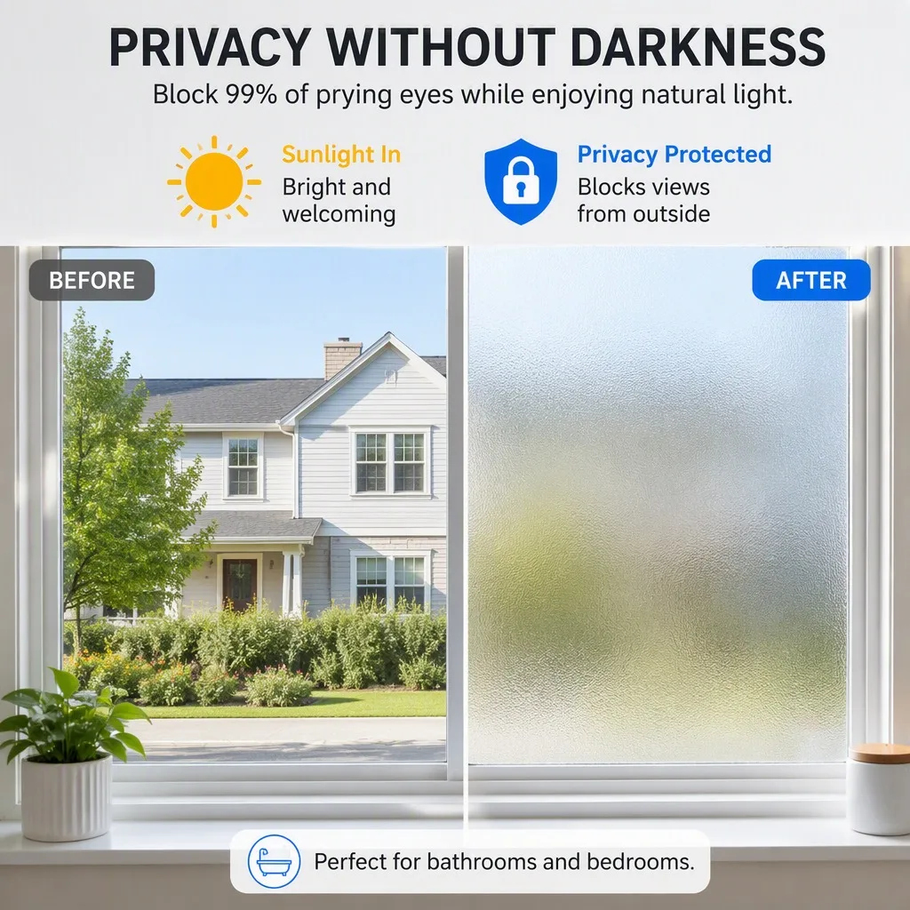 One Way Green Privacy Window Film Static Cling No Glue Heat Control Sun Block Removable for Home Office Bedroom Glass Door Mirro