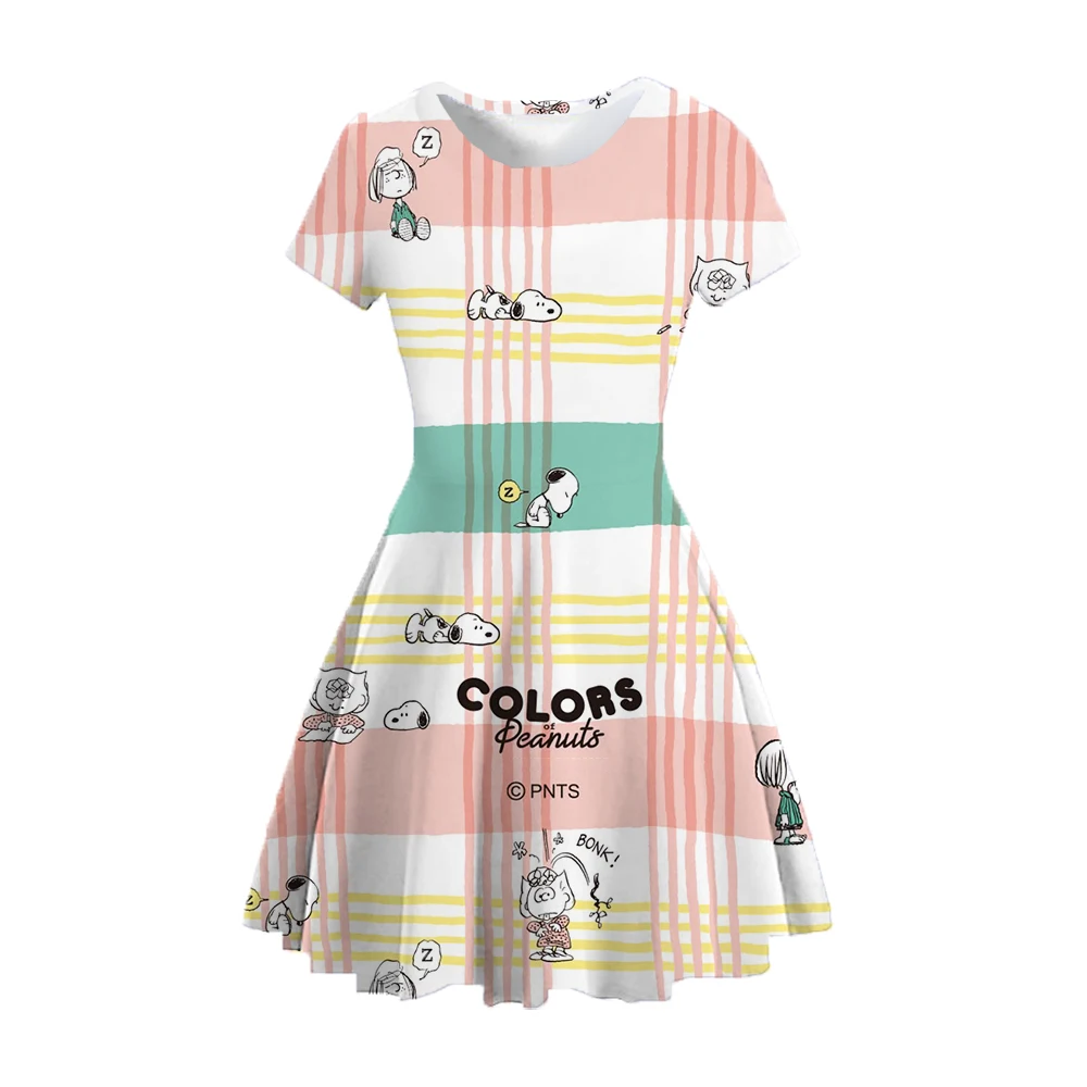 2024 New 3D Printed Snoopy Cartoon Dress Girls Summer Clothes Short Sleeve Princess Dress Comfortable Fabric