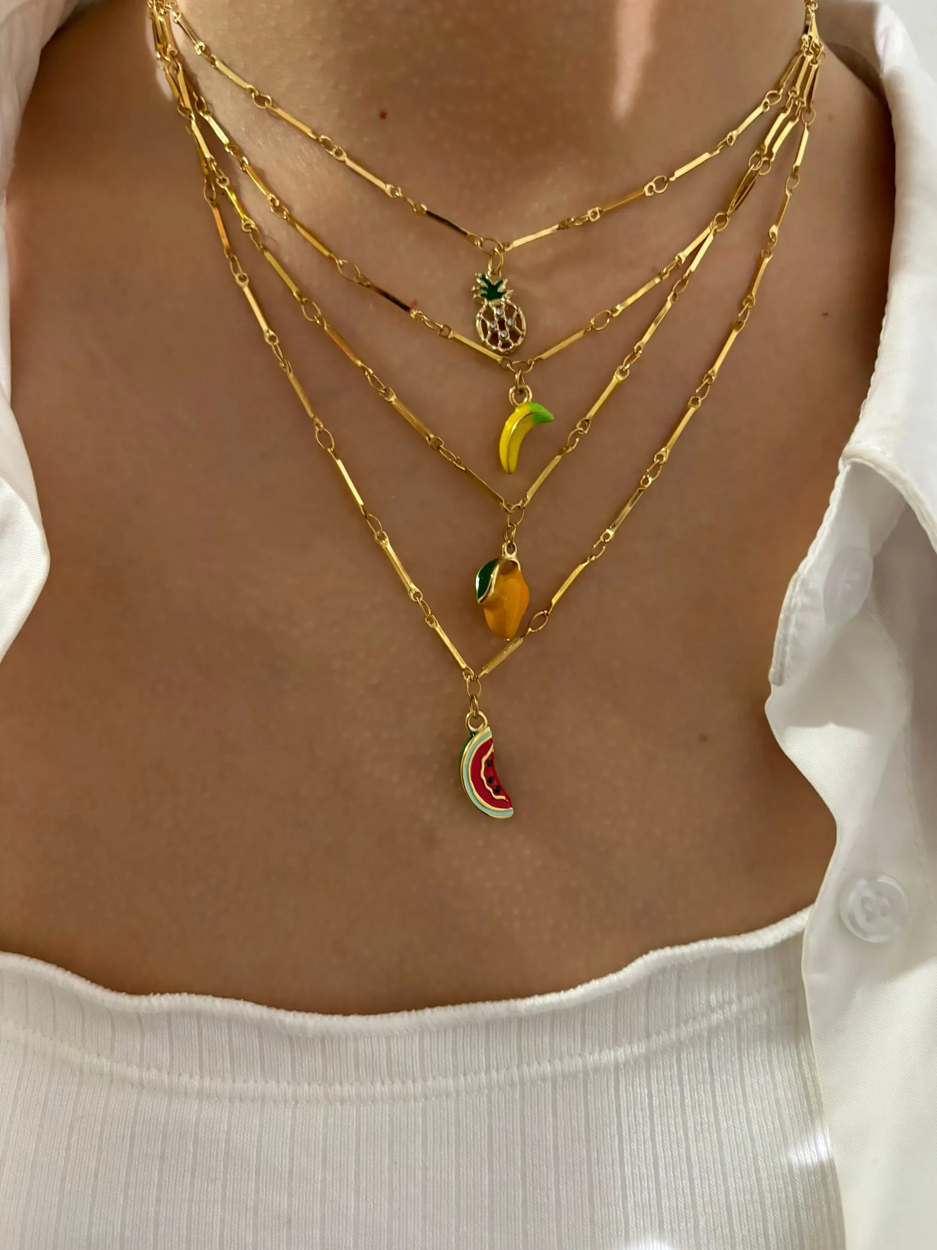 GHIDBK exquisito lindo esmalte multicolor piña plátano Mango sandía fruta serie colgante collar para mujer joyería diaria