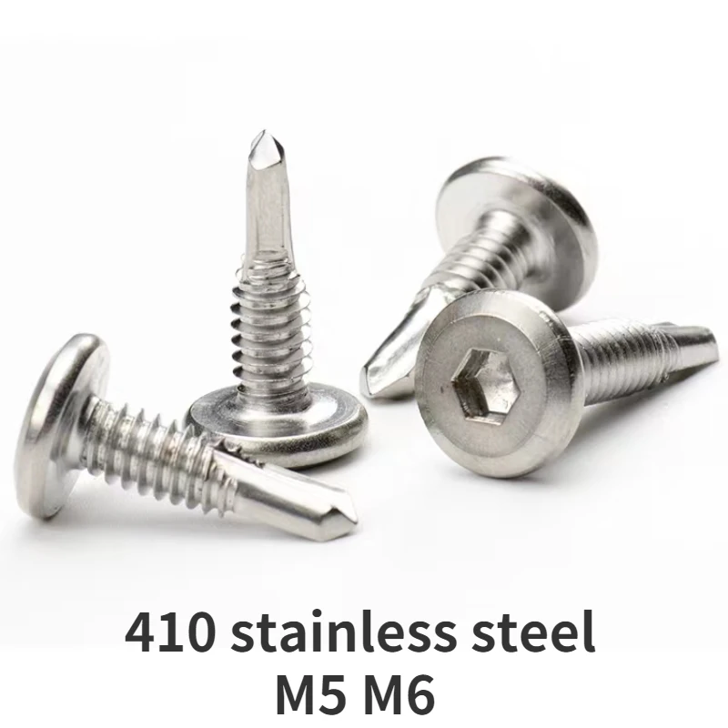 

100/200Pcs 410 Stainless Steel Flat Head Hexagon Socket Drilling Self-tapping Dovetail Nail Fence Special Screw M5 M6