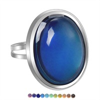 2025 Exaggerated Charm Female Retro Oval Gem Warm Mood Color Changing Ring