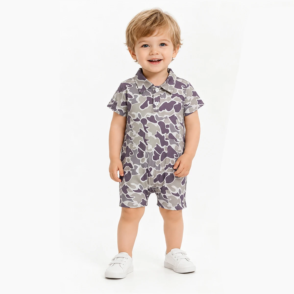 Newborn Baby Infant Boy Short Sleeve Southern Camo Button Rompers Children Onesie Kids Bubbles Bodysuit Toddler Cotton Wholesale