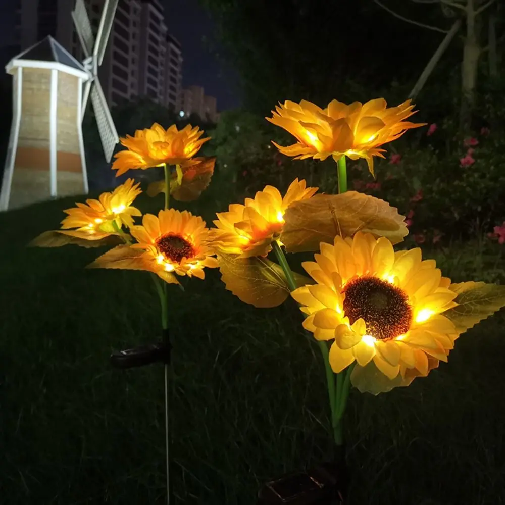 New 1/3 Heads LED Solar Light Outdoor Lawn Lamp Simulation Sunflower Light Home Decoration Landscape Lamp Garden Night Lights