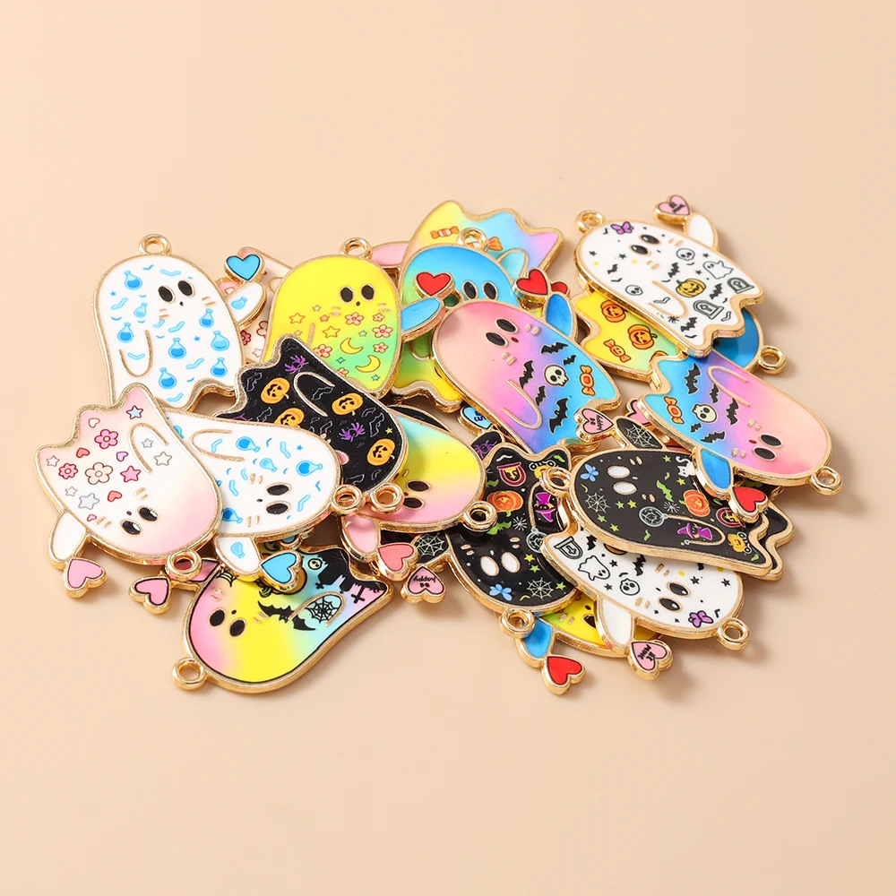 Leslie 20 Stück 19x25mm Niedliche Kawaii-Geister-Charms Halloween-Geister-Anhänger für Schmuckherstellung, Armband, Halskette, Zubehör – Detail 1