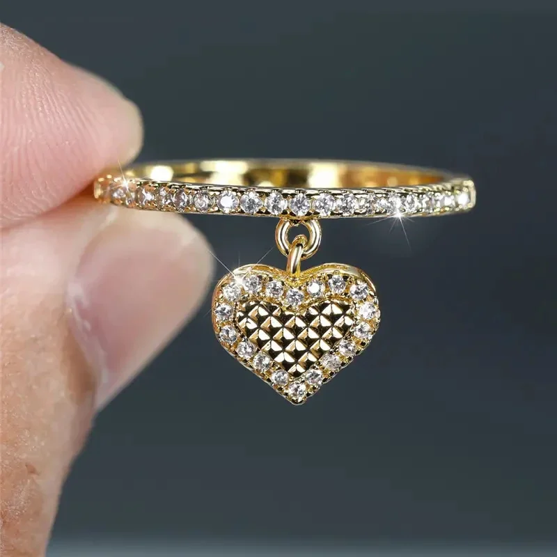 CAOSHI Newly Designed Heart Pendant Rings for Women Three Color Available Versatile Finger Accessories Fashion Party Jewelry