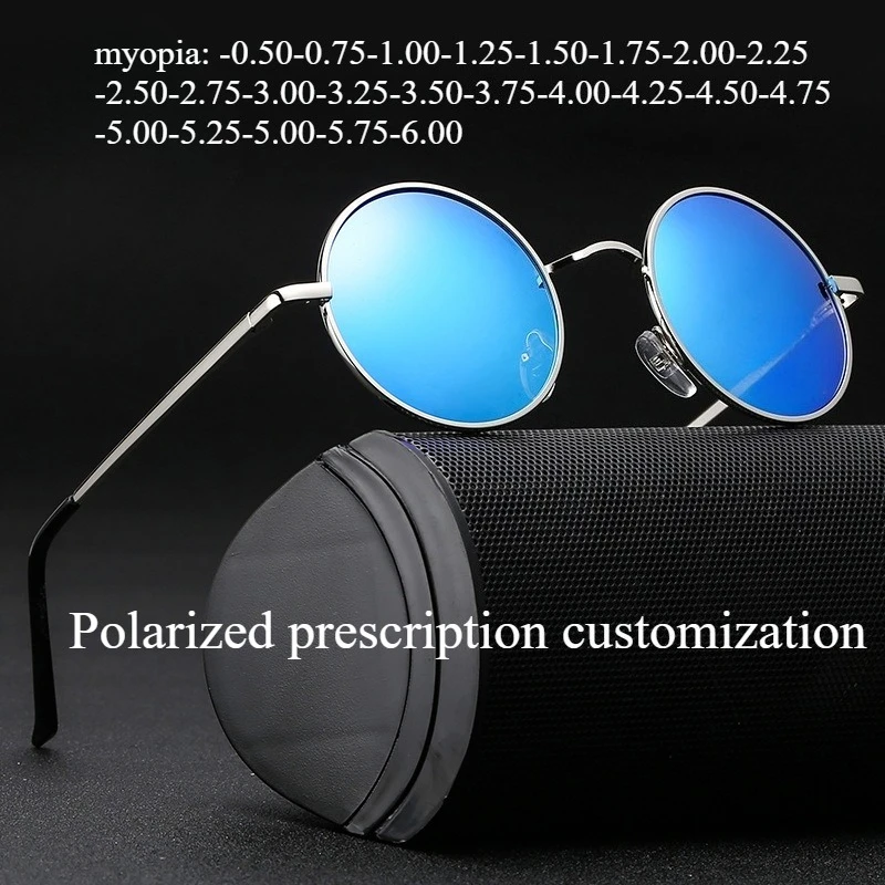 

Модные ретро металлические солнцезащитные очки в круглой оправе, поляризационные солнцезащитные очки для мужчин и женщин, близорукость, индивидуальная настройка по рецепту