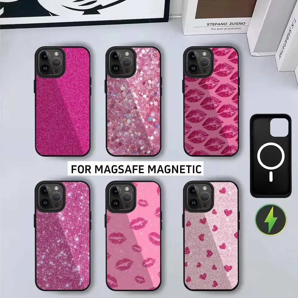 

Beautful P-Pink G-Glitter P-Pattern Phone Case For iPhone17,16,15,14,13,12,11 Plus,Pro Magnetic For Magsafe Wireless Charging