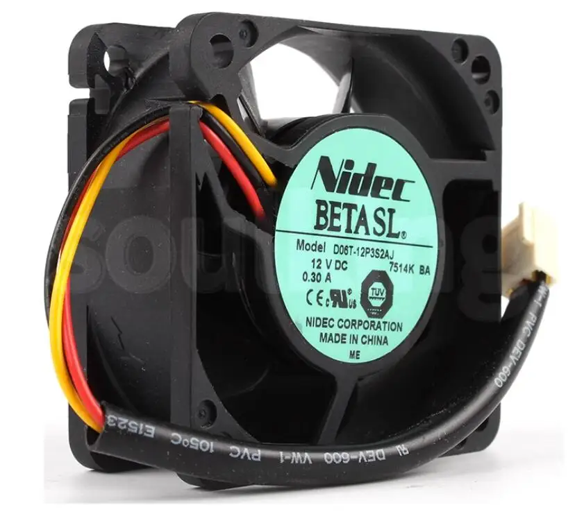 Nidec D06T-12P3S2AJ DC 12V 0.30A 60x60x25mm 3-Wire Server Cooling Fan