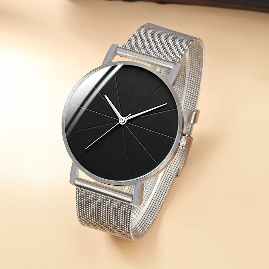 Relógios de quartzo prateados com Alça Liga, Ponteiro Liga, Dial e Strass Pulseira, Colar Jóias para Homens e Mulheres, 3 PCs