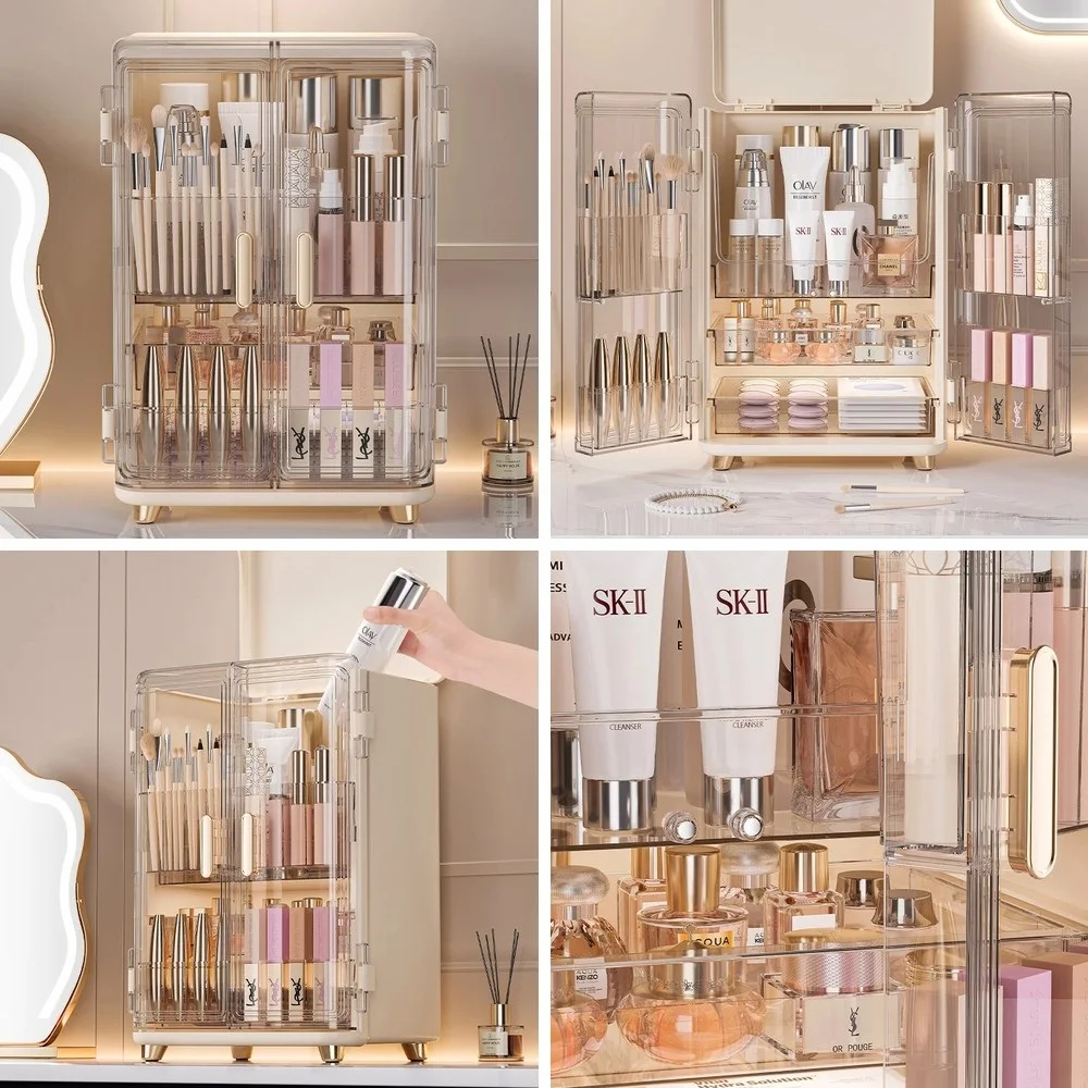 

Large Capacity Dustproof Cosmetics Storage Box, Desktop Skincare Organizer for Dressing Table, Light Luxury Makeup Case